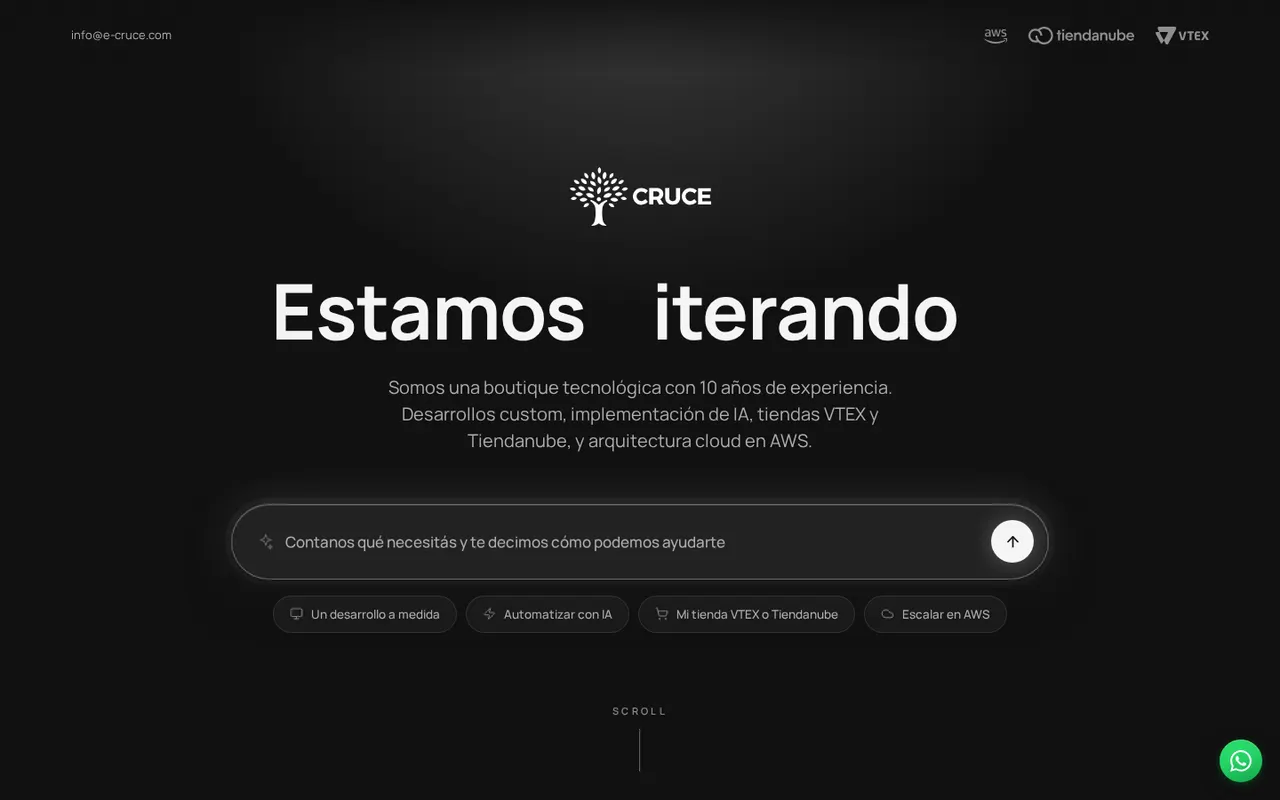 Cruce website, landing page