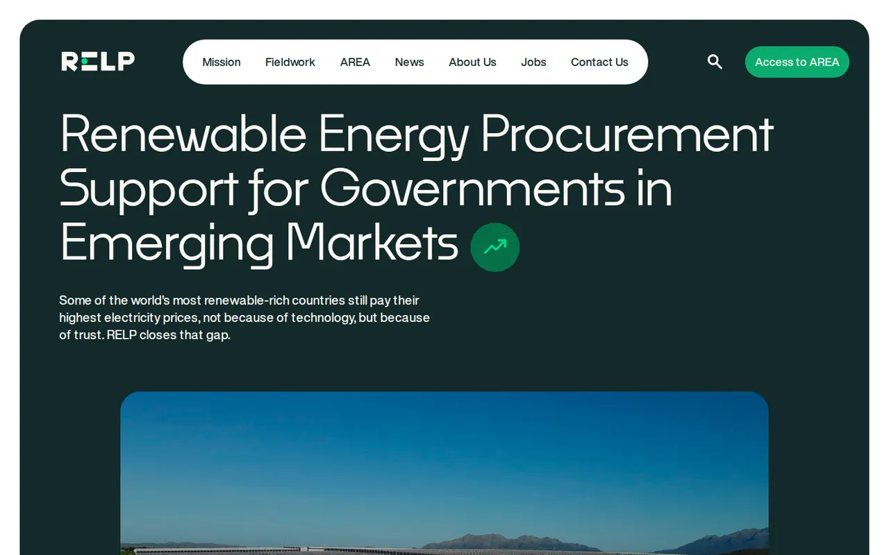RELP website, landing page